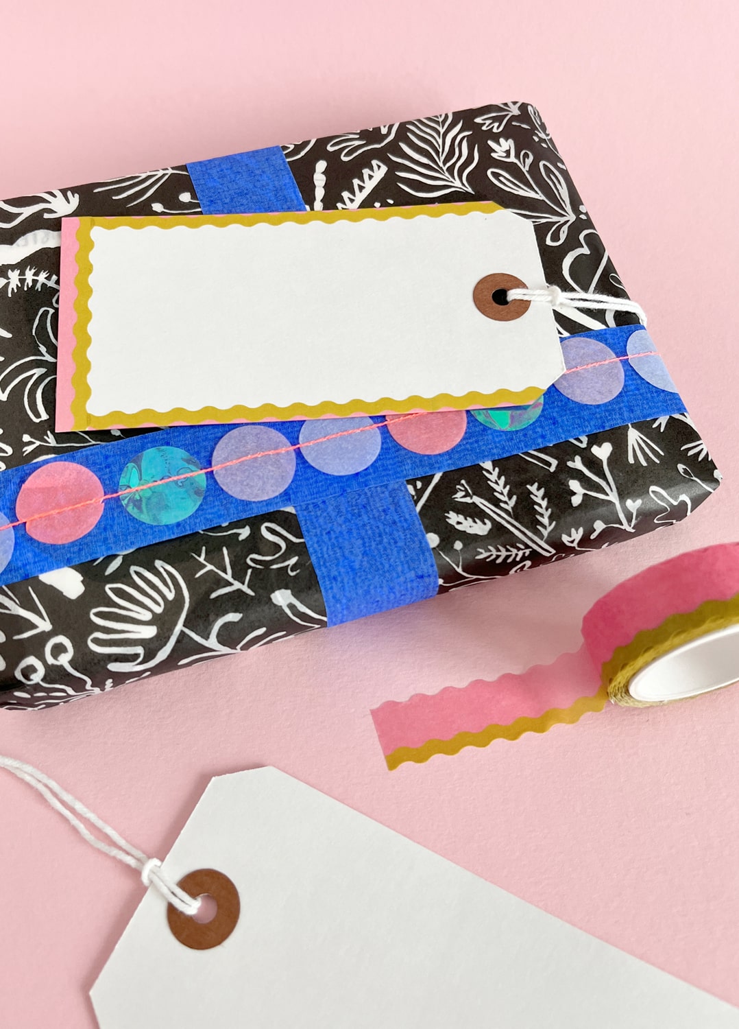 gift wrap showing wavy washi tape as decoration